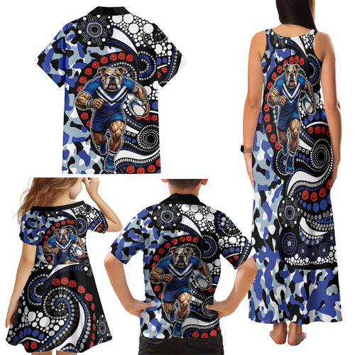 Canterbury Bulldogs ANZAC Day Family Matching Tank Maxi Dress and Hawaiian Shirt Aboriginal Dot Poppy Remembrance Bulldog