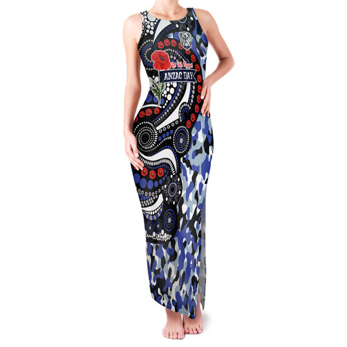 Canterbury Bulldogs ANZAC Day Family Matching Tank Maxi Dress and Hawaiian Shirt Aboriginal Dot Poppy Remembrance Bulldog