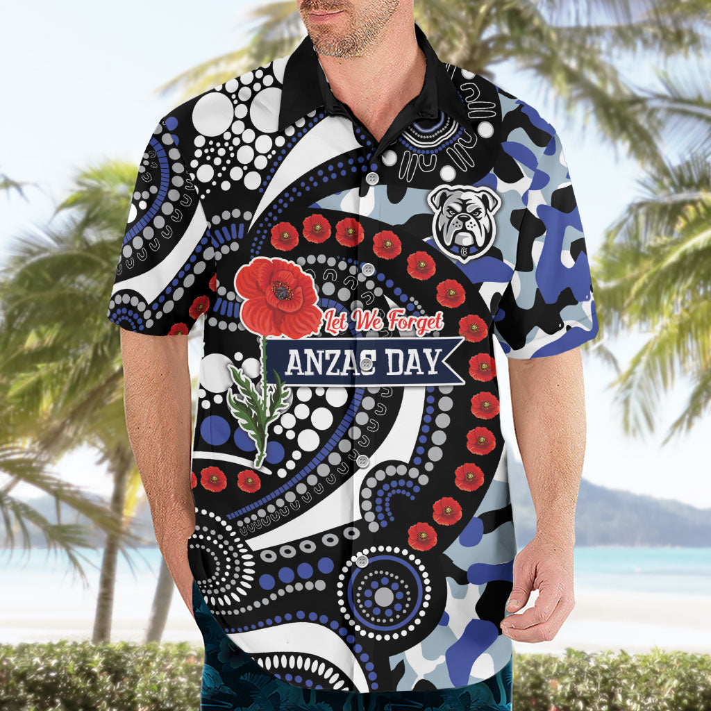 Canterbury Bulldogs ANZAC Day Hawaiian Shirt Aboriginal Dot Poppy Remembrance Bulldog