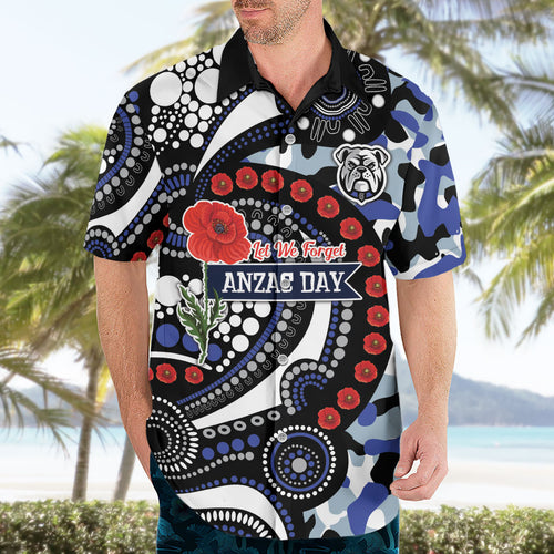 Canterbury Bulldogs ANZAC Day Hawaiian Shirt Aboriginal Dot Poppy Remembrance Bulldog