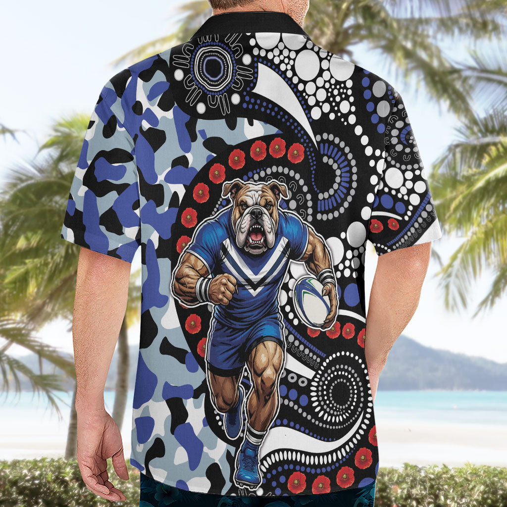 Canterbury Bulldogs ANZAC Day Hawaiian Shirt Aboriginal Dot Poppy Remembrance Bulldog