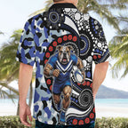 Canterbury Bulldogs ANZAC Day Hawaiian Shirt Aboriginal Dot Poppy Remembrance Bulldog