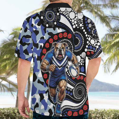 Canterbury Bulldogs ANZAC Day Hawaiian Shirt Aboriginal Dot Poppy Remembrance Bulldog