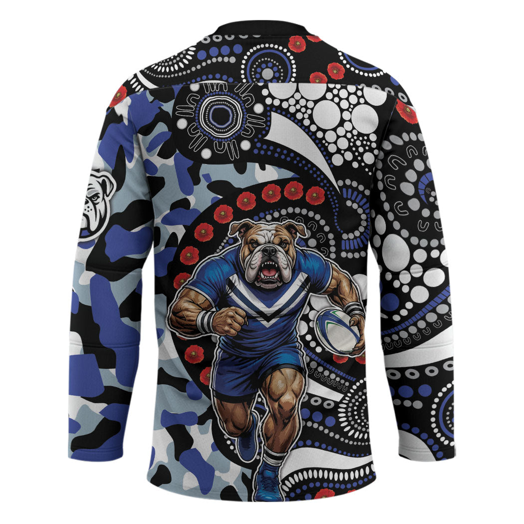 Canterbury Bulldogs ANZAC Day Hockey Jersey Aboriginal Dot Poppy Remembrance Bulldog