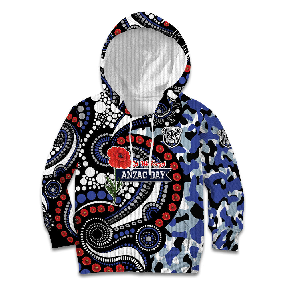 Canterbury Bulldogs ANZAC Day Kid Hoodie Aboriginal Dot Poppy Remembrance Bulldog
