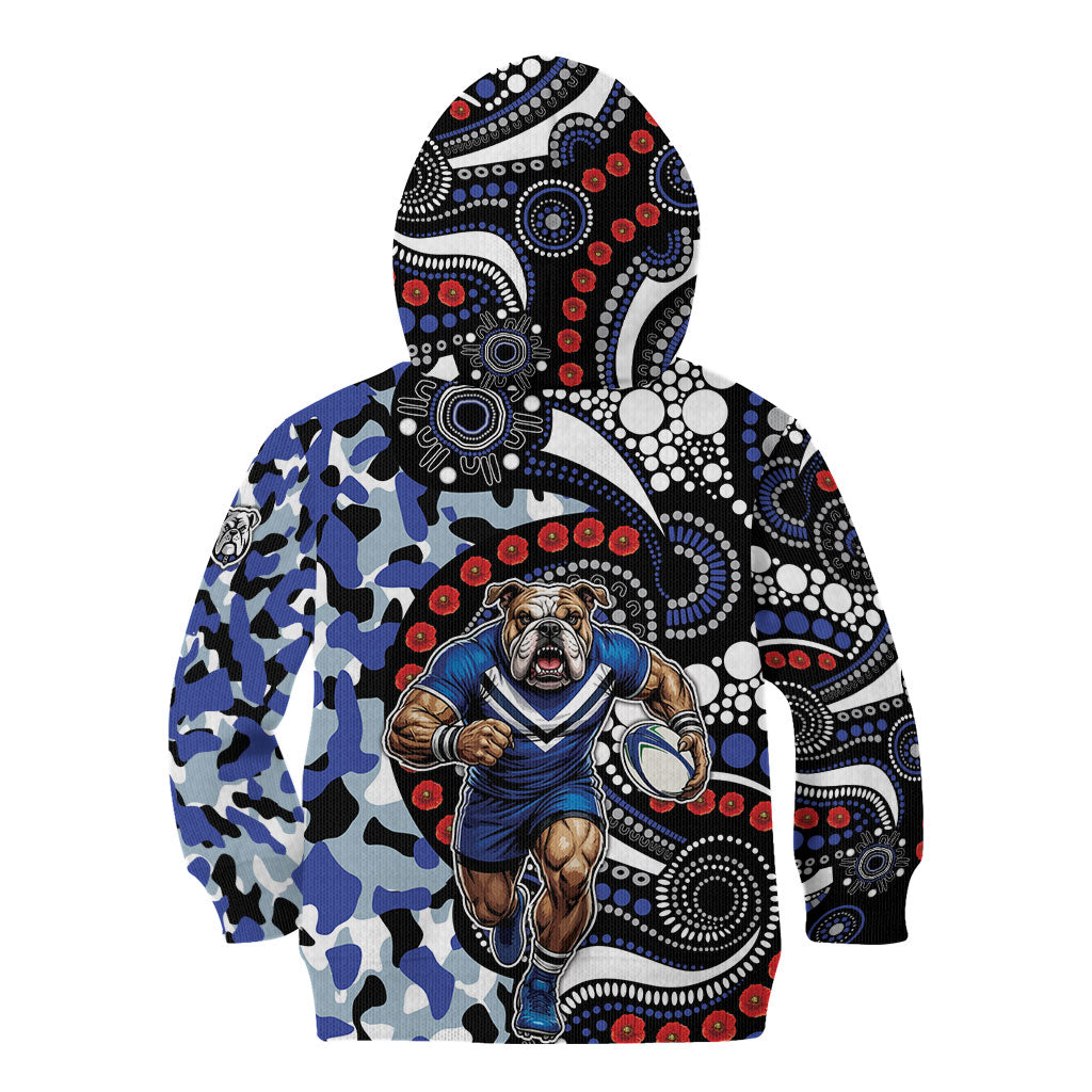 Canterbury Bulldogs ANZAC Day Kid Hoodie Aboriginal Dot Poppy Remembrance Bulldog