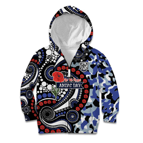 Canterbury Bulldogs ANZAC Day Kid Hoodie Aboriginal Dot Poppy Remembrance Bulldog