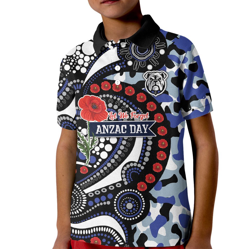 Canterbury Bulldogs ANZAC Day Kid Polo Shirt Aboriginal Dot Poppy Remembrance Bulldog