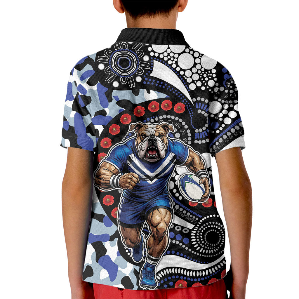 Canterbury Bulldogs ANZAC Day Kid Polo Shirt Aboriginal Dot Poppy Remembrance Bulldog