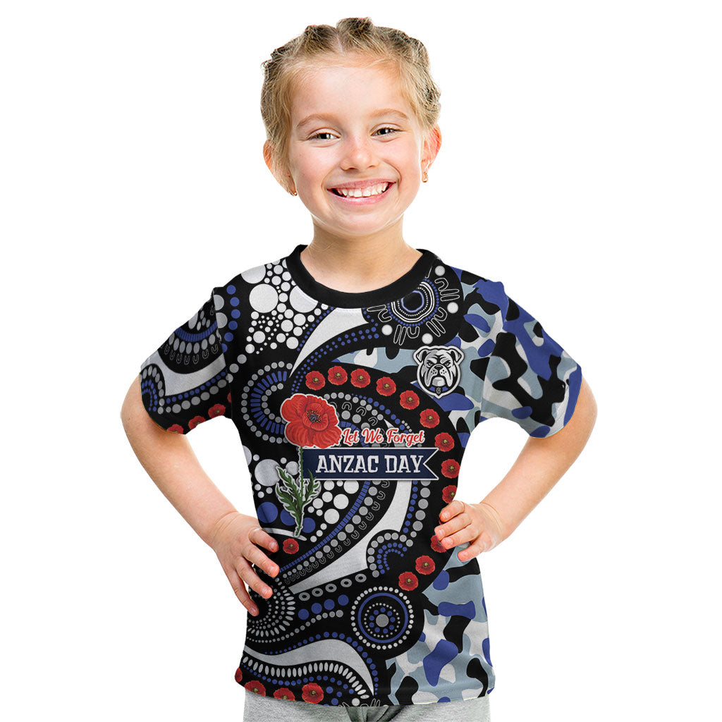 Canterbury Bulldogs ANZAC Day Kid T Shirt Aboriginal Dot Poppy Remembrance Bulldog