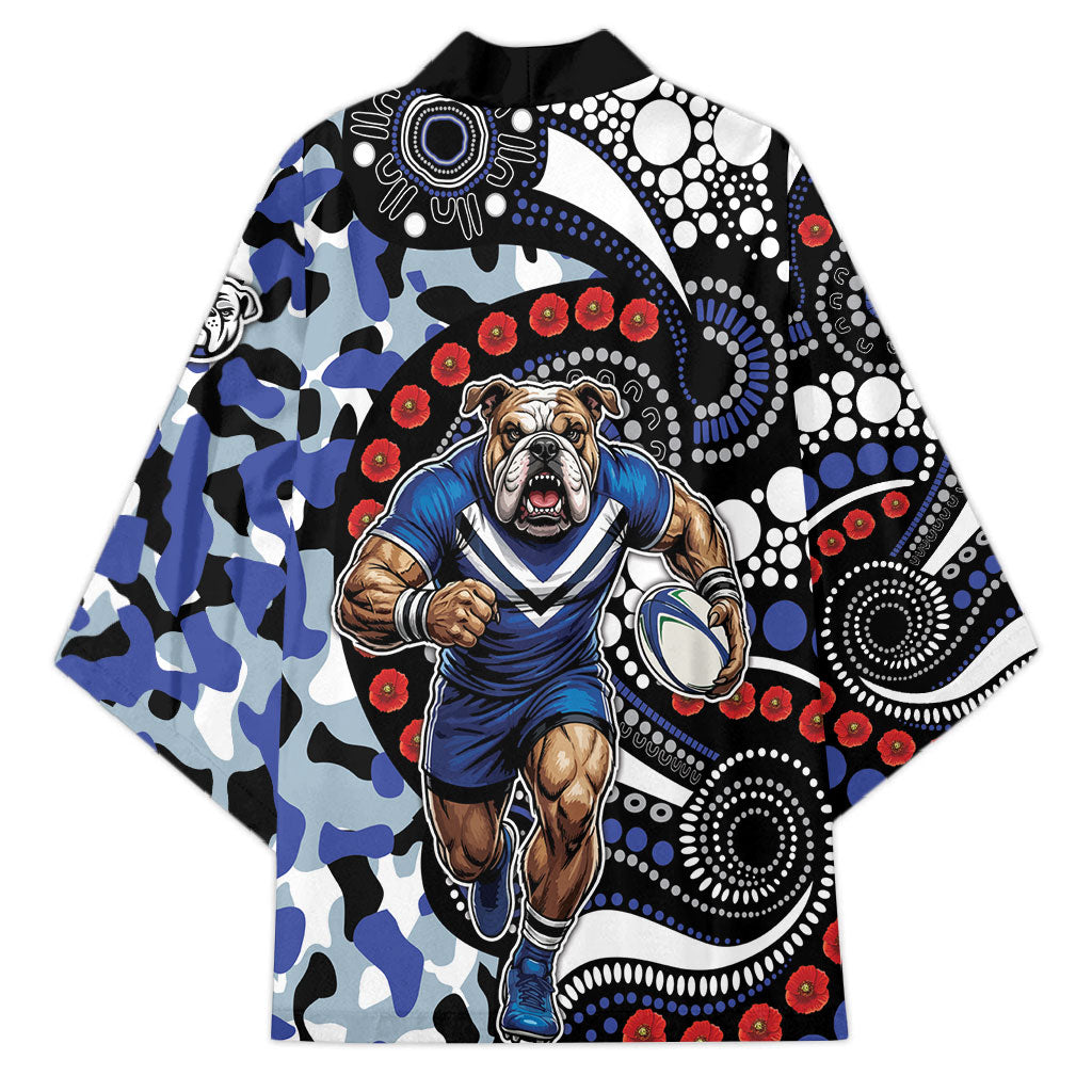 Canterbury Bulldogs ANZAC Day Kimono Aboriginal Dot Poppy Remembrance Bulldog