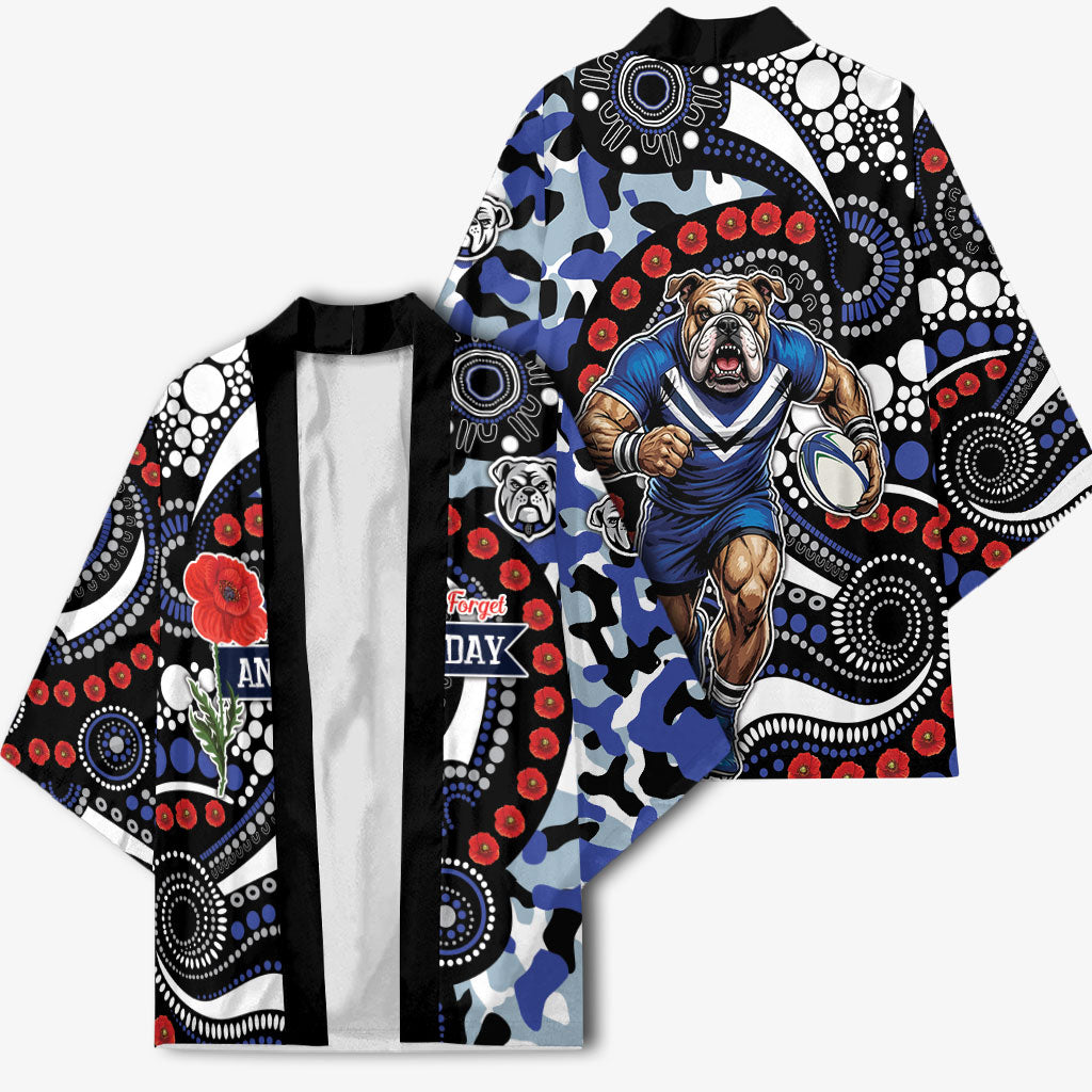 Canterbury Bulldogs ANZAC Day Kimono Aboriginal Dot Poppy Remembrance Bulldog
