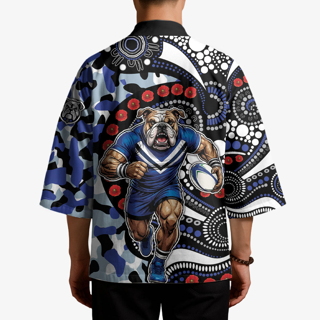 Canterbury Bulldogs ANZAC Day Kimono Aboriginal Dot Poppy Remembrance Bulldog