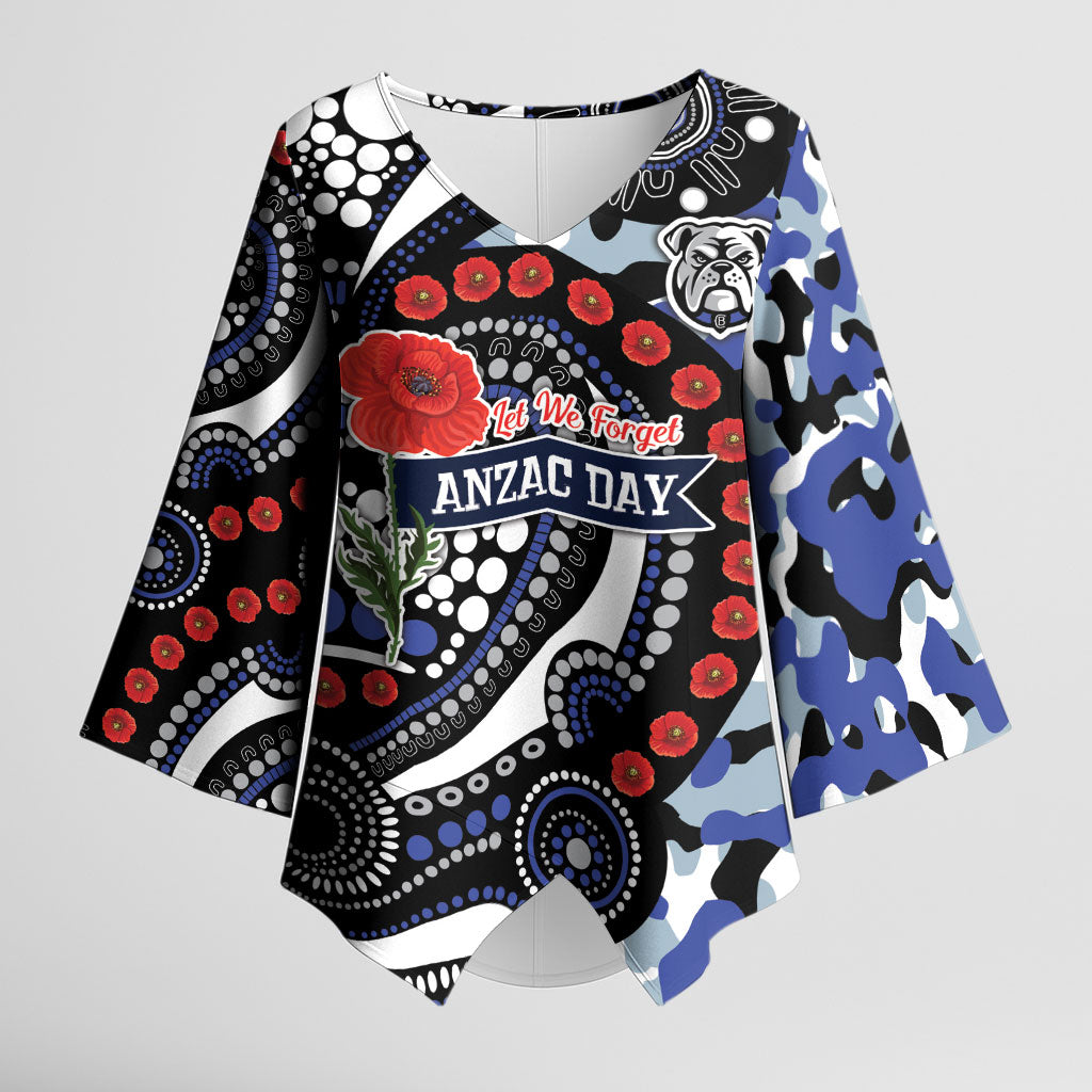 Canterbury Bulldogs ANZAC Day Kimono Sleeve Blouse Aboriginal Dot Poppy Remembrance Bulldog