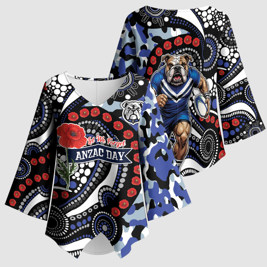 Canterbury Bulldogs ANZAC Day Kimono Sleeve Blouse Aboriginal Dot Poppy Remembrance Bulldog