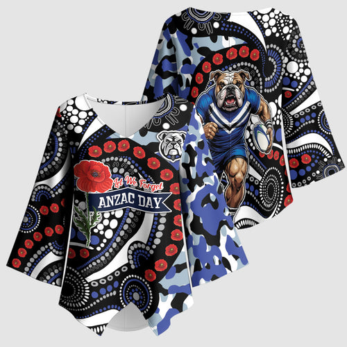 Canterbury Bulldogs ANZAC Day Kimono Sleeve Blouse Aboriginal Dot Poppy Remembrance Bulldog