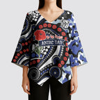 Canterbury Bulldogs ANZAC Day Kimono Sleeve Blouse Aboriginal Dot Poppy Remembrance Bulldog