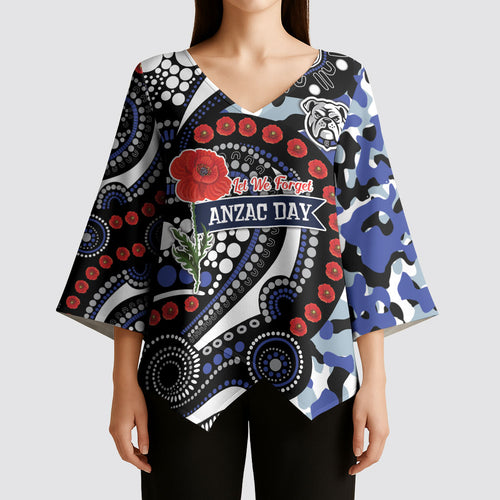 Canterbury Bulldogs ANZAC Day Kimono Sleeve Blouse Aboriginal Dot Poppy Remembrance Bulldog