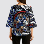 Canterbury Bulldogs ANZAC Day Kimono Sleeve Blouse Aboriginal Dot Poppy Remembrance Bulldog