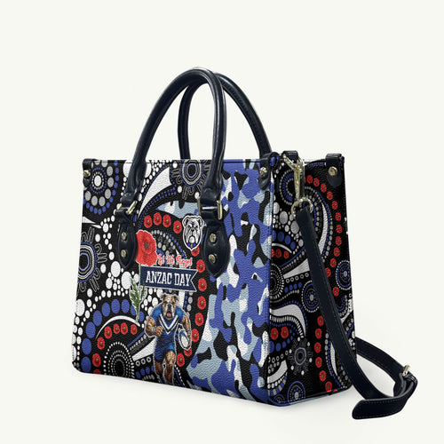 Canterbury Bulldogs ANZAC Day Leather Bag Aboriginal Dot Poppy Remembrance Bulldog