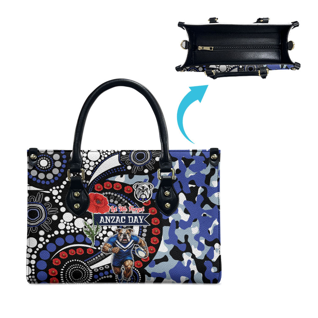 Canterbury Bulldogs ANZAC Day Leather Bag Aboriginal Dot Poppy Remembrance Bulldog