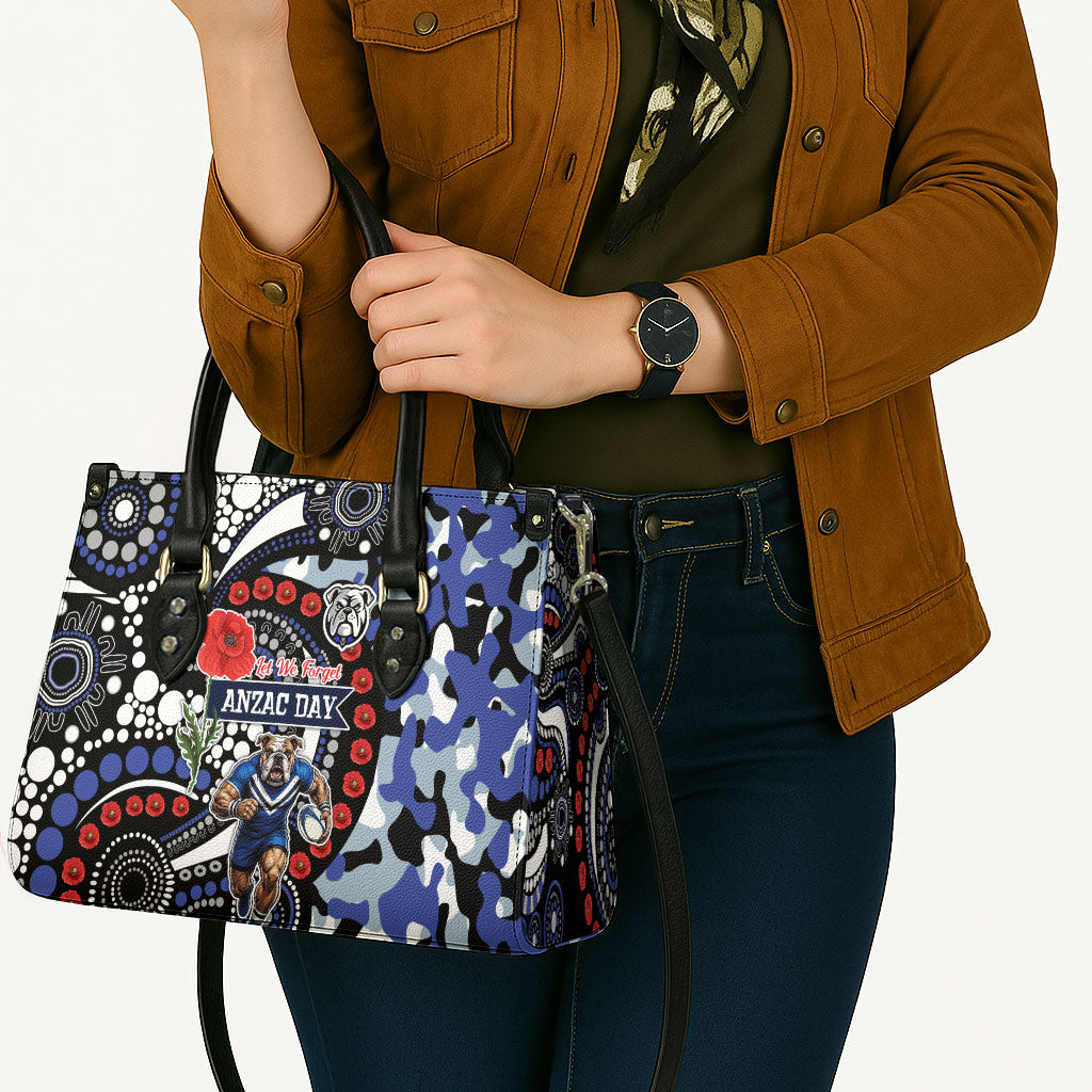 Canterbury Bulldogs ANZAC Day Leather Bag Aboriginal Dot Poppy Remembrance Bulldog