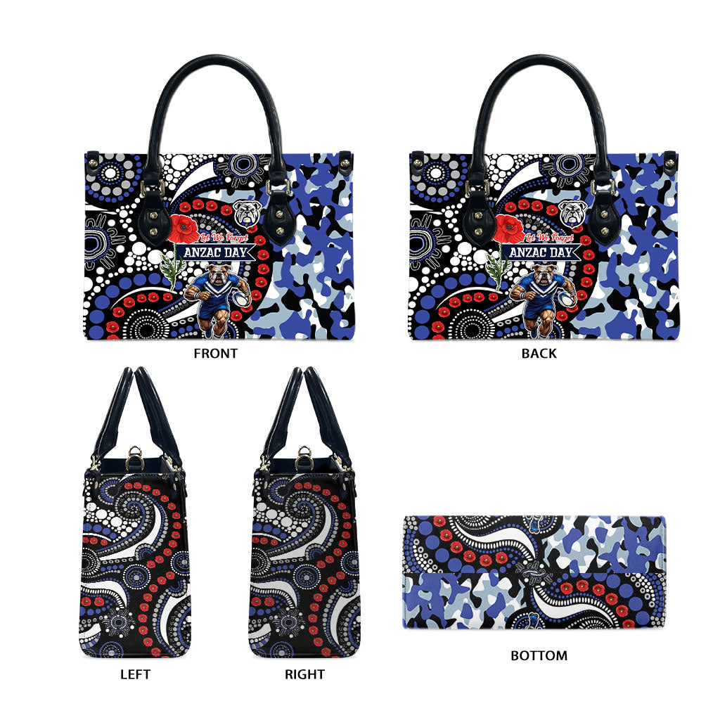 Canterbury Bulldogs ANZAC Day Leather Bag Aboriginal Dot Poppy Remembrance Bulldog