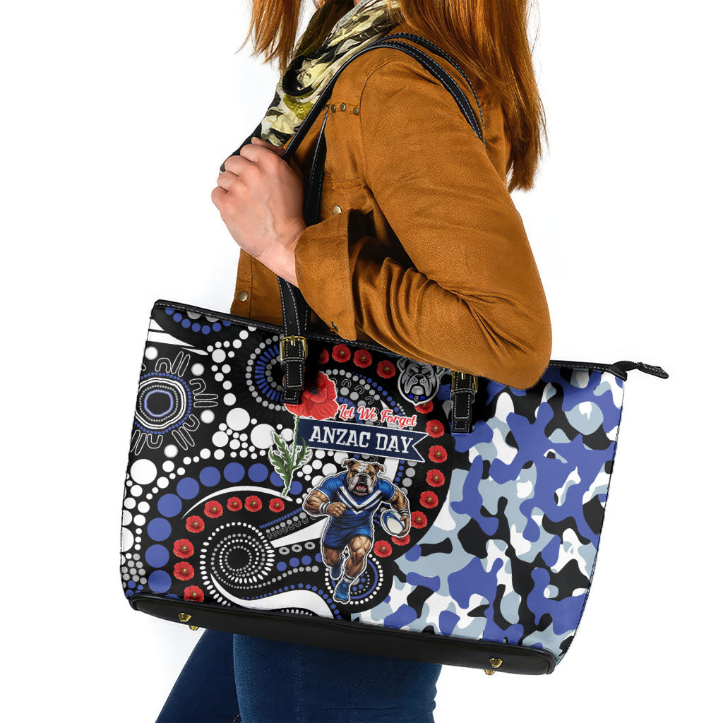 Canterbury Bulldogs ANZAC Day Leather Tote Bag Aboriginal Dot Poppy Remembrance Bulldog