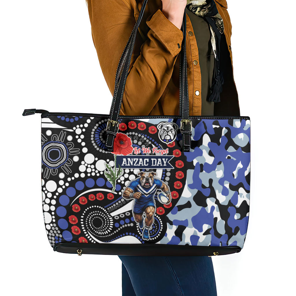 Canterbury Bulldogs ANZAC Day Leather Tote Bag Aboriginal Dot Poppy Remembrance Bulldog