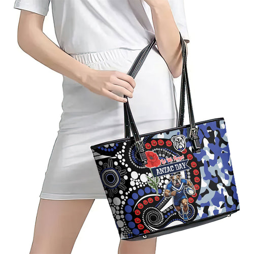 Canterbury Bulldogs ANZAC Day Leather Tote Bag Aboriginal Dot Poppy Remembrance Bulldog