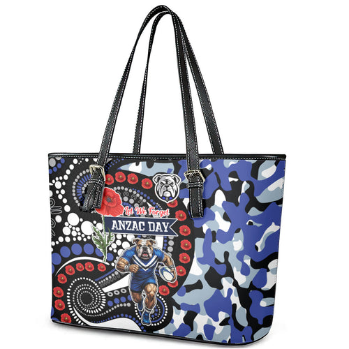 Canterbury Bulldogs ANZAC Day Leather Tote Bag Aboriginal Dot Poppy Remembrance Bulldog