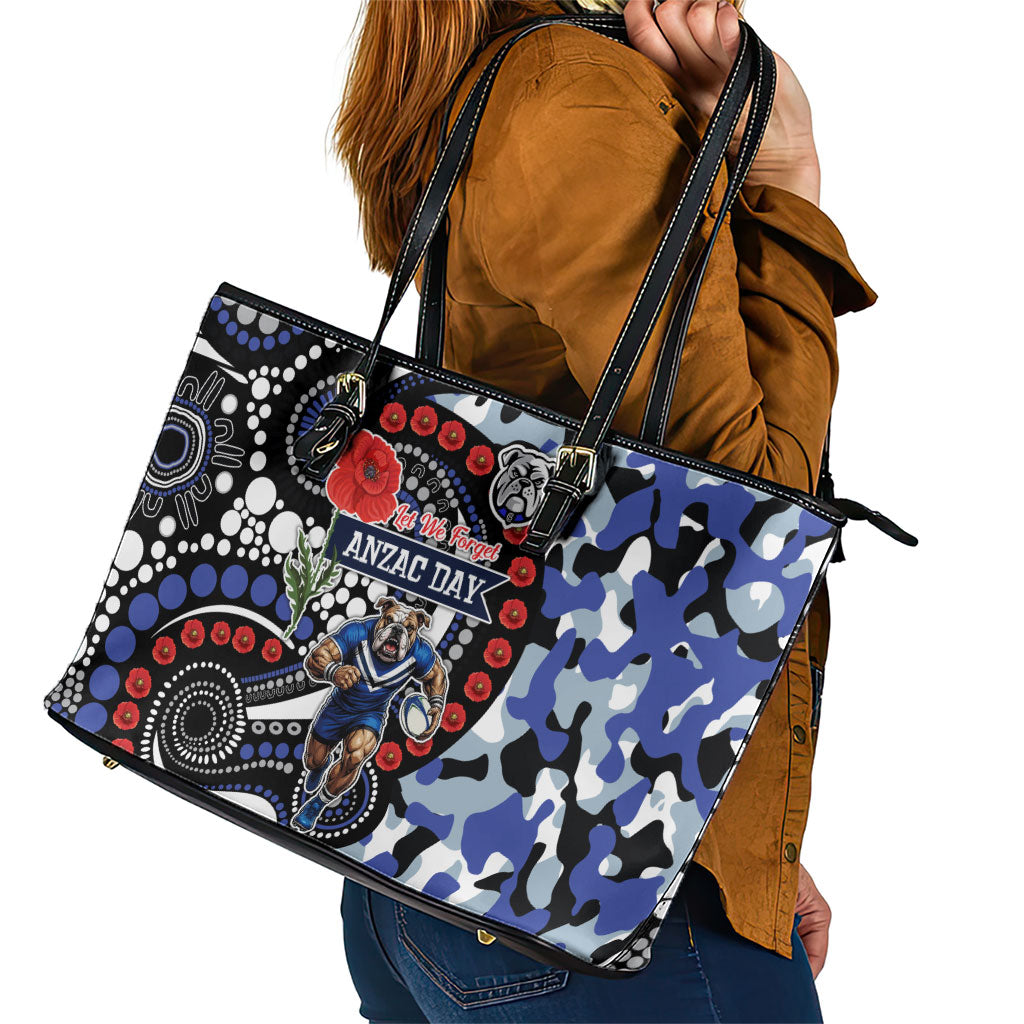 Canterbury Bulldogs ANZAC Day Leather Tote Bag Aboriginal Dot Poppy Remembrance Bulldog