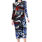 Canterbury Bulldogs ANZAC Day Long Sleeve Bodycon Dress Aboriginal Dot Poppy Remembrance Bulldog