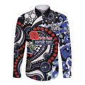 Canterbury Bulldogs ANZAC Day Long Sleeve Button Shirt Aboriginal Dot Poppy Remembrance Bulldog