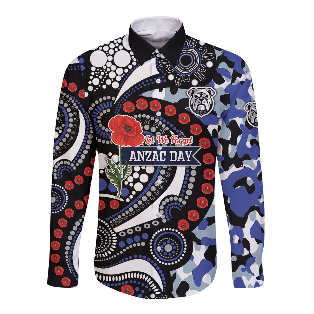 Canterbury Bulldogs ANZAC Day Long Sleeve Button Shirt Aboriginal Dot Poppy Remembrance Bulldog