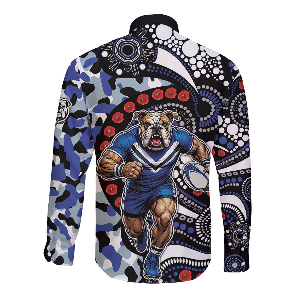 Canterbury Bulldogs ANZAC Day Long Sleeve Button Shirt Aboriginal Dot Poppy Remembrance Bulldog