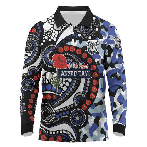 Canterbury Bulldogs ANZAC Day Long Sleeve Polo Shirt Aboriginal Dot Poppy Remembrance Bulldog