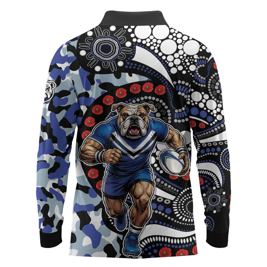 Canterbury Bulldogs ANZAC Day Long Sleeve Polo Shirt Aboriginal Dot Poppy Remembrance Bulldog