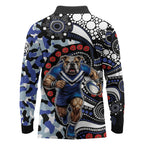 Canterbury Bulldogs ANZAC Day Long Sleeve Polo Shirt Aboriginal Dot Poppy Remembrance Bulldog