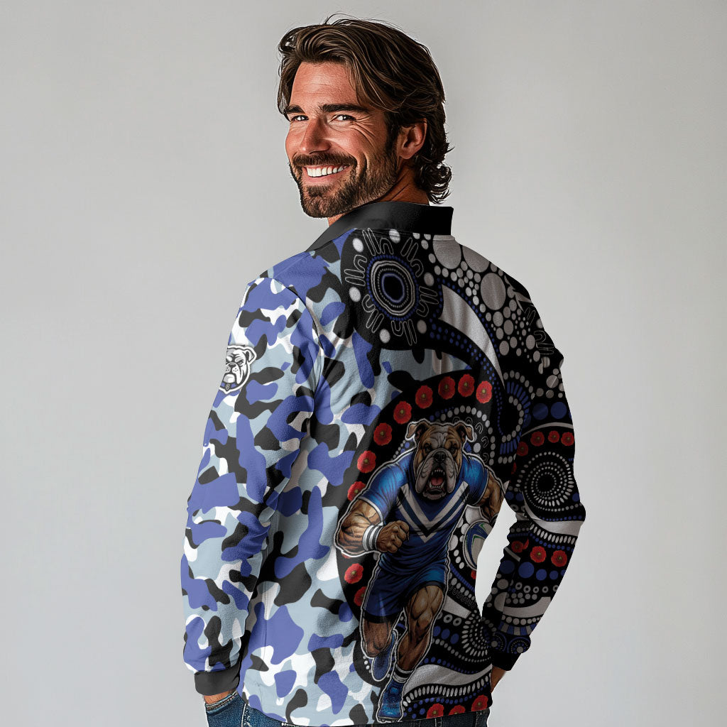 Canterbury Bulldogs ANZAC Day Long Sleeve Polo Shirt Aboriginal Dot Poppy Remembrance Bulldog