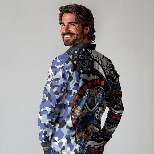 Canterbury Bulldogs ANZAC Day Long Sleeve Polo Shirt Aboriginal Dot Poppy Remembrance Bulldog