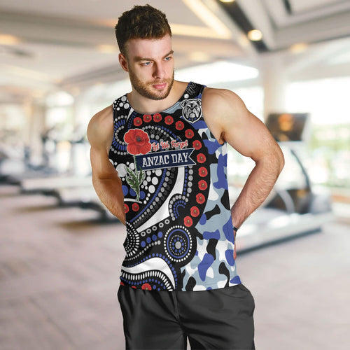 Canterbury Bulldogs ANZAC Day Men Tank Top Aboriginal Dot Poppy Remembrance Bulldog