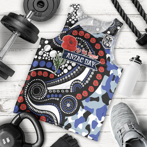 Canterbury Bulldogs ANZAC Day Men Tank Top Aboriginal Dot Poppy Remembrance Bulldog