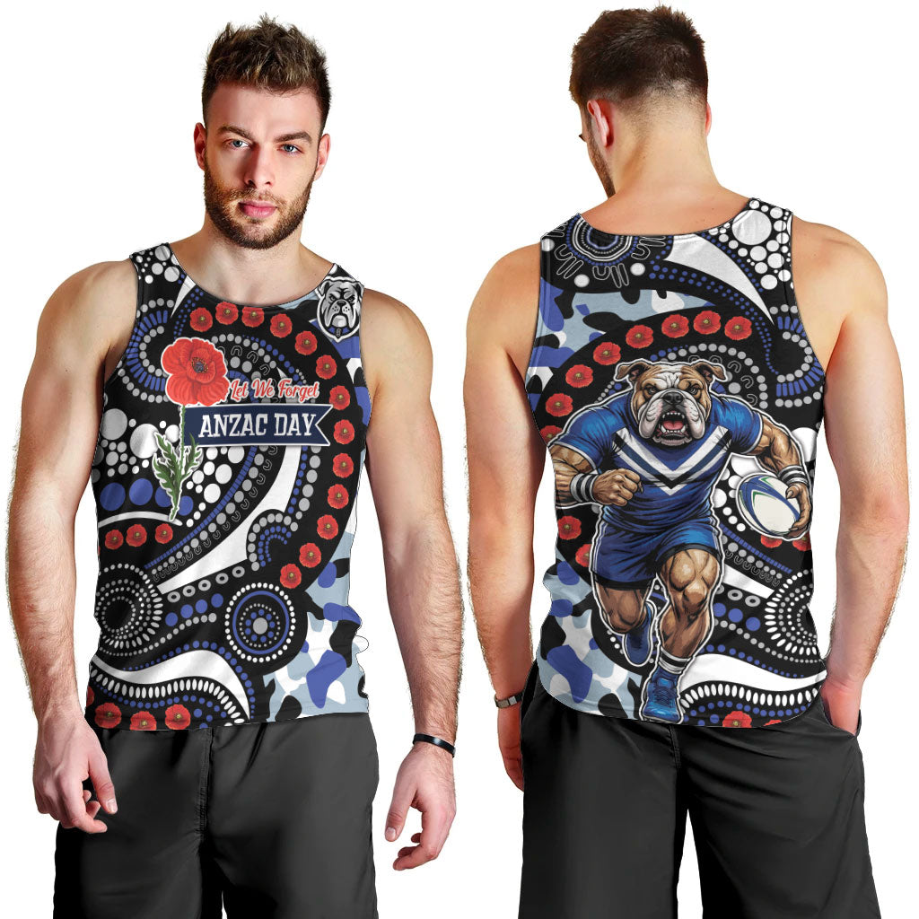 Canterbury Bulldogs ANZAC Day Men Tank Top Aboriginal Dot Poppy Remembrance Bulldog