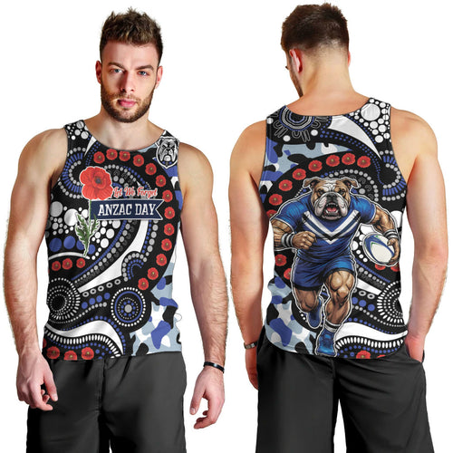 Canterbury Bulldogs ANZAC Day Men Tank Top Aboriginal Dot Poppy Remembrance Bulldog