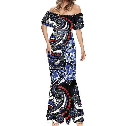 Canterbury Bulldogs ANZAC Day Mermaid Dress Aboriginal Dot Poppy Remembrance Bulldog