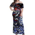 Canterbury Bulldogs ANZAC Day Off Shoulder Maxi Dress Aboriginal Dot Poppy Remembrance Bulldog