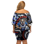Canterbury Bulldogs ANZAC Day Off Shoulder Short Dress Aboriginal Dot Poppy Remembrance Bulldog
