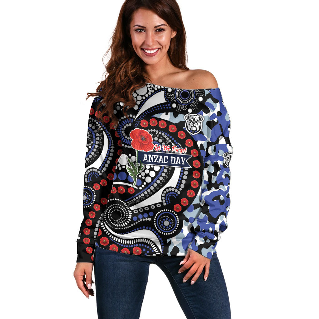Canterbury Bulldogs ANZAC Day Off Shoulder Sweater Aboriginal Dot Poppy Remembrance Bulldog