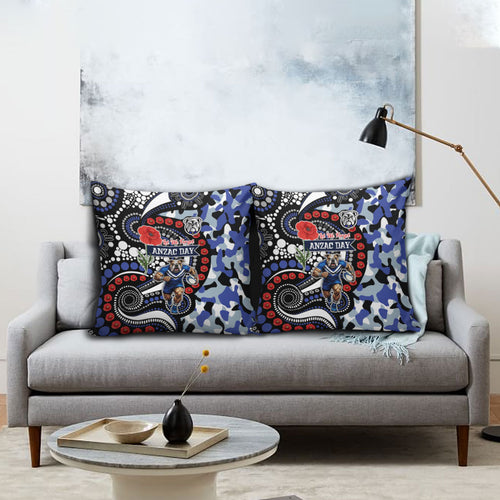 Canterbury Bulldogs ANZAC Day Pillow Cover Aboriginal Dot Poppy Remembrance Bulldog